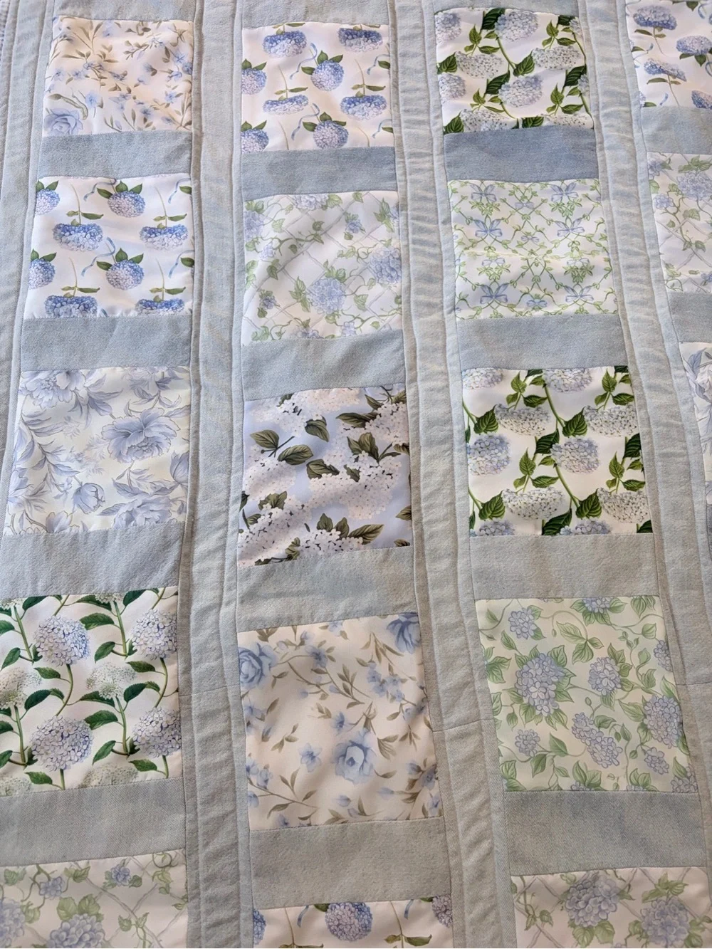 Shabby Chic Handmade Light Blue and White Patchwork Quilt - Home Bedding